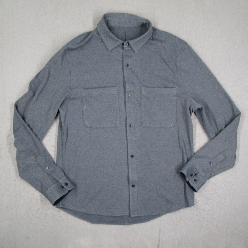 Lululemon Mason Peak Long Sleeve Shirt Mens Medium Blue Snap Front Button Down